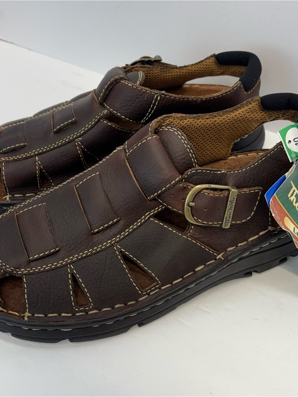 Thom McAn Dark Brown Leather Fisherman Sandals with Buckle